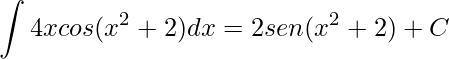 \displaystyle \int 4xcos(x^2+2)dx=2sen(x^2+2)+C
