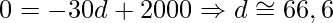 0=-30d+2000\Rightarrow d\cong 66,6