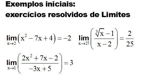 Exemplos iniciais: exercícios resolvidos de Limites
